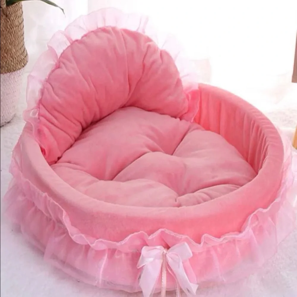 Pink Laced Decor Pet Bed